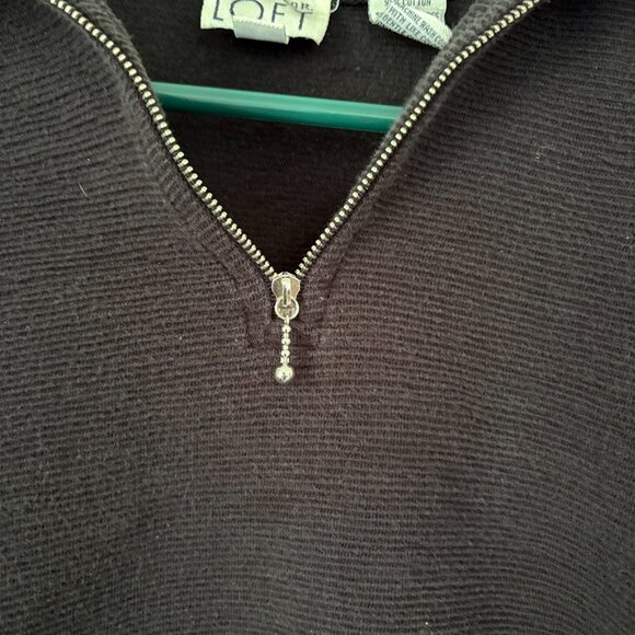 Ann Taylor Loft Womens Black 1/4 Zip Cotton Cropped Large Pull Over Sweater - Picture 3 of 10